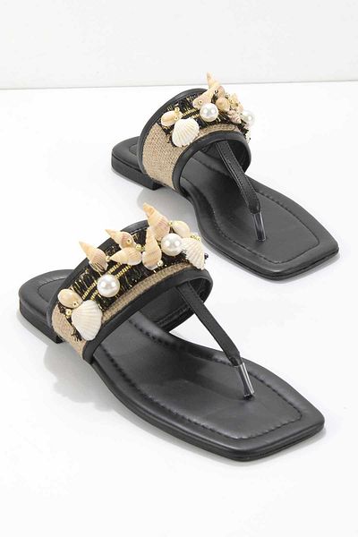 Bambi Black Leather Women's Slippers K 04862025003