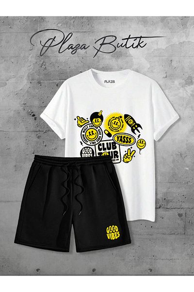 Plaza Butik Good Vibes Printed Shorts Tshirt Bottom Top Set