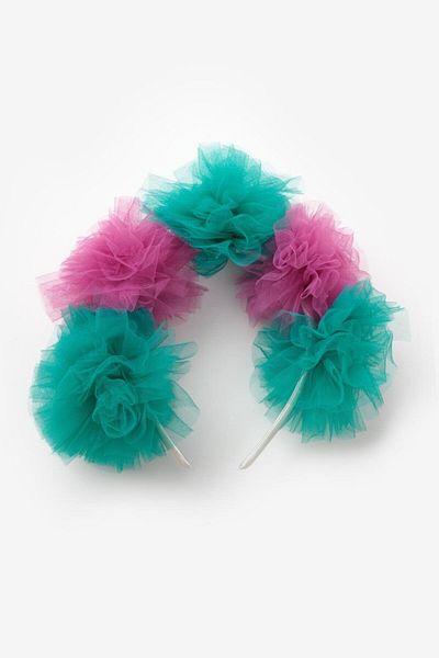 Le Mabelle Plum Green 5-Piece Tulle Pompom Girl's Crown