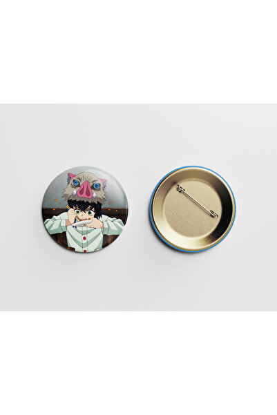 Akumastik Demon Slayer Inosuke Hashibira 1 adet 44mm Arkası İğneli Buton Roze...