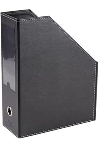 Mu Art Ahşap 2K Magazine Holder Faux Leather Table Top Organizer 23 * 30 * 9 Cm. Black
