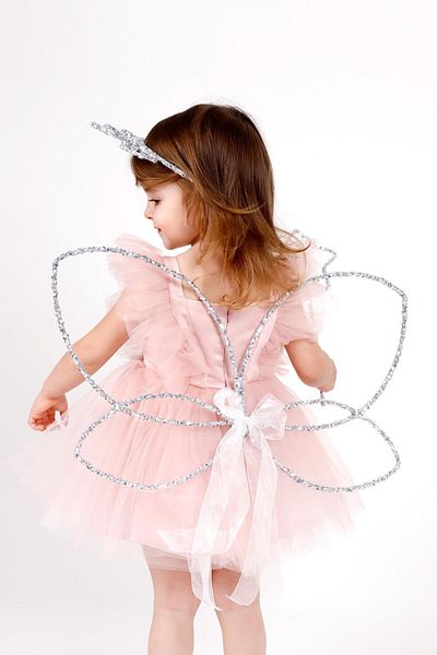 Le Mabelle Ασημένιο Glitter Σετ κορώνα με φτερό πεταλούδας 3 τεμ