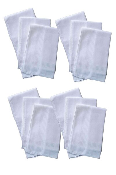 Elif Mira 12 Li El Cep Yaka Kumaş Mendil 36x36 Cm %100 Pamuklu Tm Beyaz