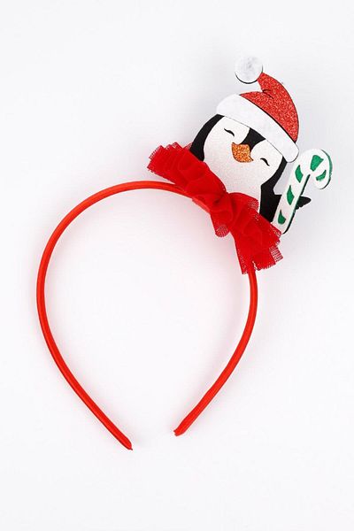 Le Mabelle Red Tulle Girl's Crown with Penguin Figure