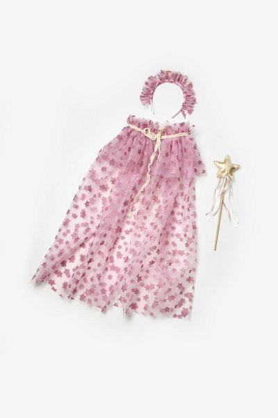Le Mabelle Σετ μανδύας και στέμμα με στάμπα Dusty Rose Star για κορίτσι
