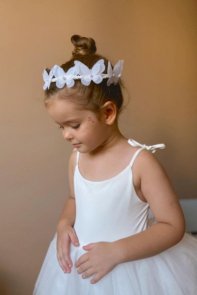 Le Mabelle Girl Helen Crown - White Butterfly Pattern