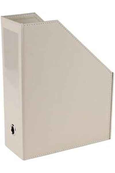 Mu Art Ahşap 2K Magazine Holder Faux Leather Table Top Document/File Organizer 23 * 30 * 9 Cm. Beige