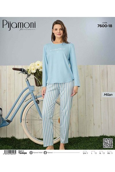 Pijamoni Set pijamale cu mânecă lungă din țesătură Milan de culoare mentă