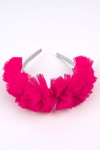 Le Mabelle Glitter Girl's Crown with Fuchsia Tulle Detail
