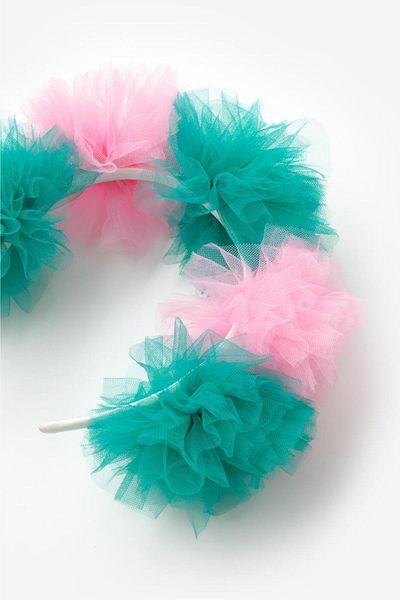 Le Mabelle Green Pink 5-Piece Tulle Pompom Girl's Crown