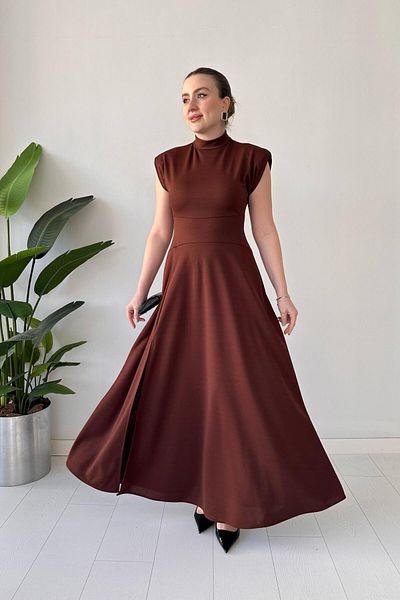 MaziButik Ripped Maxi Crepe - Φόρεμα με καφέ γάλα