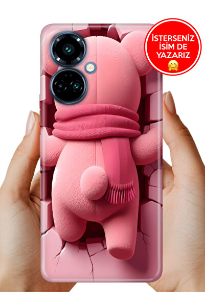 TECNO Camon 19 Pro Kılıf Desenli Rubber Kamera Korumalı Silikon Pink-Bear