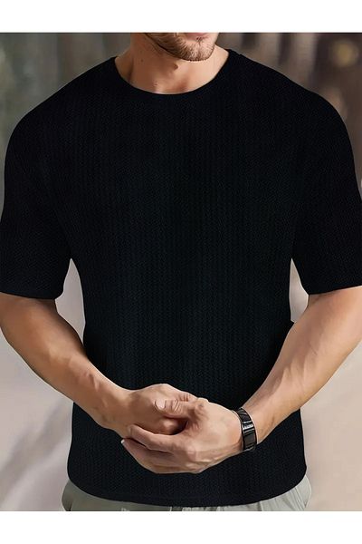 caddekombin Ανδρικό μπλουζάκι Robert Waffle Fabric Crew με κοντό μανίκι μαύρο