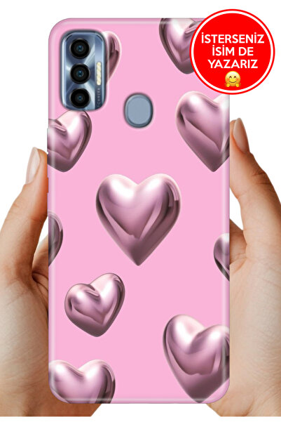 TECNO Spark 7 Pro Kılıf Desenli İsimli / İsimsiz Silikon Platin Kalp