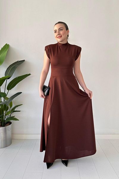 MaziButik Ripped Maxi Crepe - Φόρεμα με καφέ γάλα