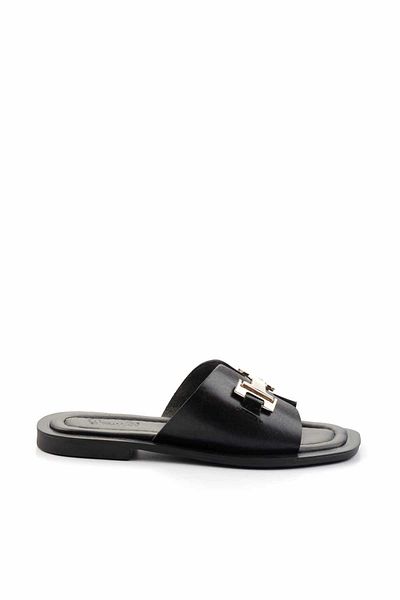 Bambi Black Leather Women's Slippers K04826018403