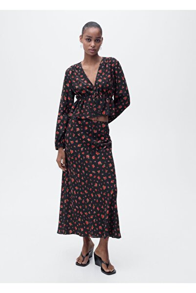 MANGO Woman Volanlı çiçek desenli bluz