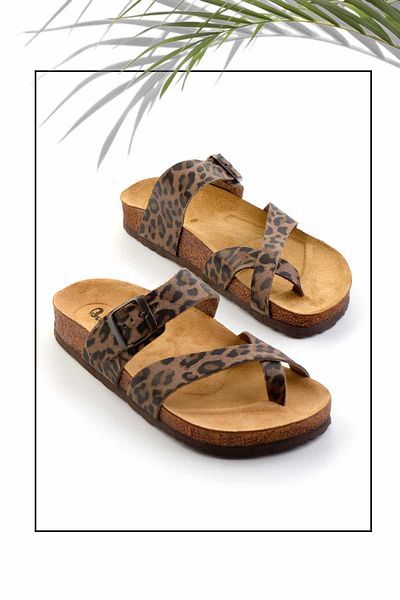 Bambi Women's Slippers - Leopard Pattern, Genuine Leather, K 04819181003