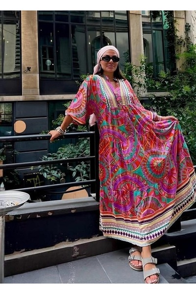 Natavanbutık فستان بأكمام بالونية وياقة القاضي