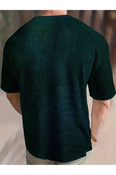 caddekombin Erkek Robert Waffle Kumaş Bisiklet Yaka Kısa Kol Yeşil Thsirt