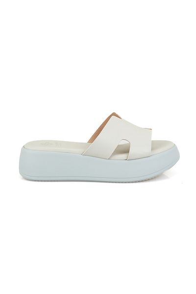 Desa Women's Green Wedge Heeled Leather Slippers