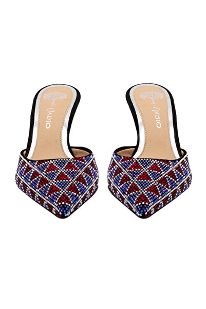 Vario Sıyah Süet Bordo Mavı Taşlı C1159