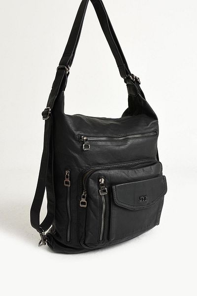 571 Collections Çanta Black Leather Shoulder Bag - Washed Both, Back Both ( Model: 571-9-10A)