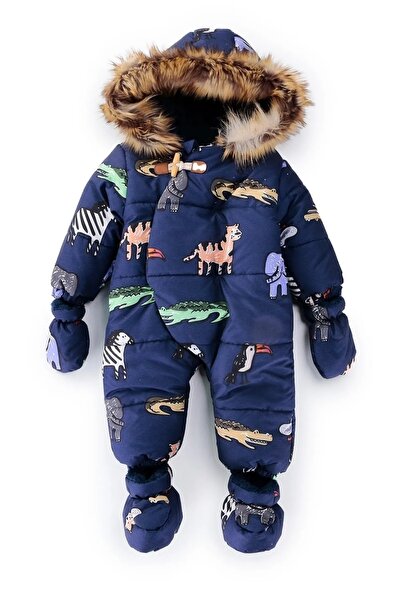 DeKuBaby Sevimli Hayvanlar İç Astarı Kürklü Kapüşonu Varaklı Kışlık Erkek Beb...