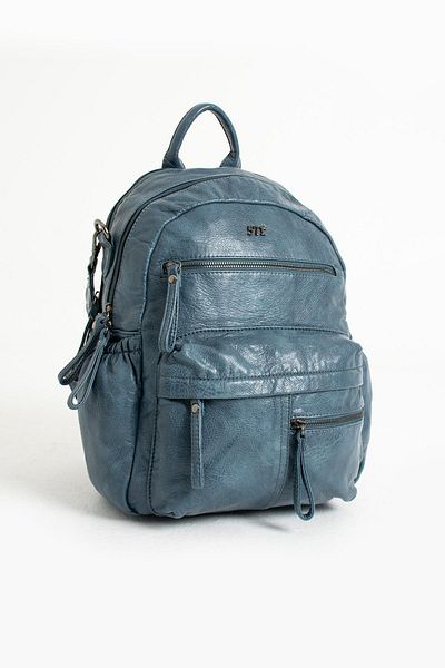571 Collections Çanta Rucsac albastru din piele artificială - cu port USB (model: 571-9-12E)