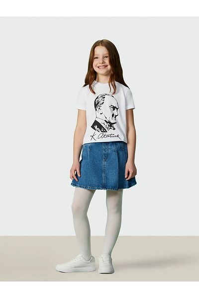LC Waikiki Fusta scurtă de jeans pentru fete LCW Kids Indigo cu talie elastică