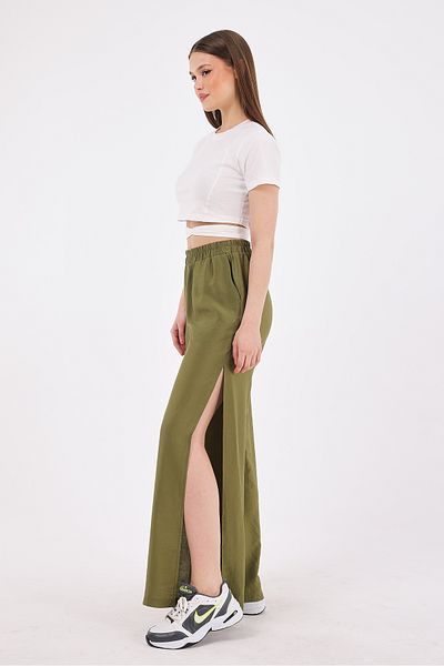 Scorp Pantaloni yoga de damă - kaki, cu fantă laterală