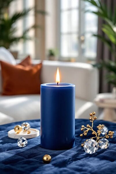 Candle Vase El İşçiliği Blok Kütük Silindir Mum Lacivert Renk  5 Cm  X 20 Cm ...