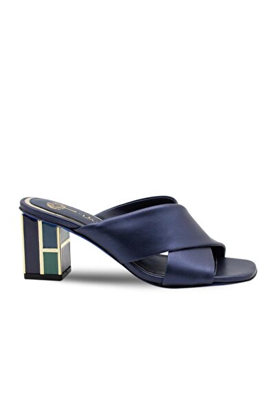 Vario Παντόφλες με πέτρινο τακούνι Napa Pearlescent Navy Blue