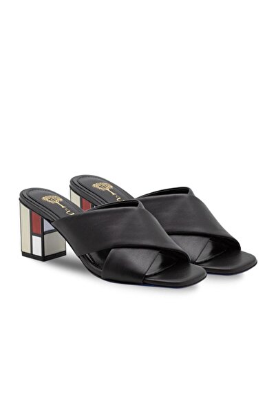 Vario Taş Detaylı Kalın Topuklu Terlik Sıyah (BLACK)