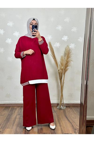 MODA Ribbed Imported Ayrobin 2 Piece Set Tunic Hijab Clothing - Tunic Length 85 Cm. Pants Length 100 Cm.