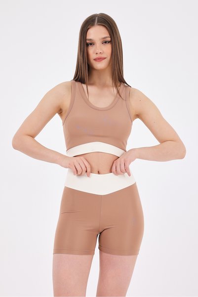 Scorp Sense Women's Sports Bustier Short Biker Leggings Set Beige
