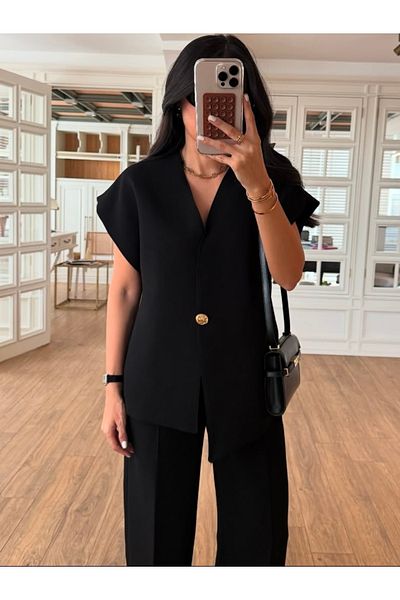 YouLikeButik Asymmetrical Vest Back Elastic Trousers Set