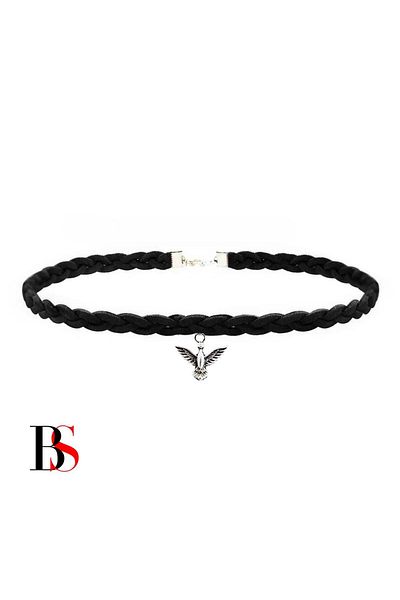 Bijustore Black Suede Hair Braid Albatros Bird Women's Choker