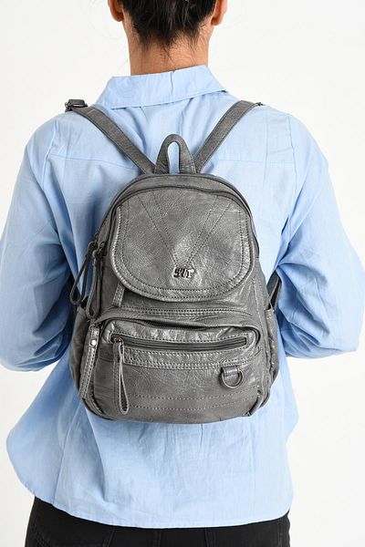 571 Collections Çanta Gray Faux Leather Soft Backpack - Model 571-11-12H