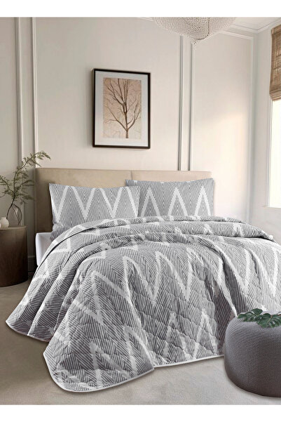 UPSTYLE Kapitone Yatak Örtüsü Seti Tek Kişilik Olivia Gri