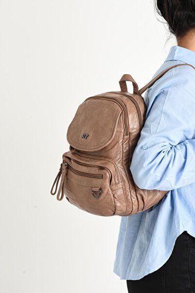 571 Collections Çanta Mink Faux Leather Soft Backpack - Model 571-11-12H