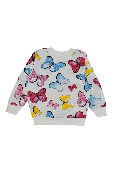 demir kids Girl's Butterfly Patterned Seasonal Cotton Ecru Pajama Set