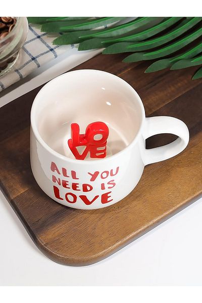 MUKKO HOME Porcelain Mug with Love Written Surprise Figurine 350 ml Romantic and Meaningful Design, Special Gift for Lovers