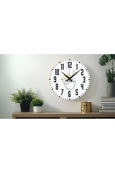 M&H Quality Ceas de perete imprimat UV cu cifre turcești decorative cu model de flori (silencios) Mecanism acarien Scorpion metalic