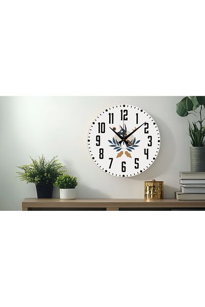 M&H Quality Ceas de perete imprimat UV cu cifre turcești decorative cu model de flori (silencios) Mecanism acarien Scorpion metalic