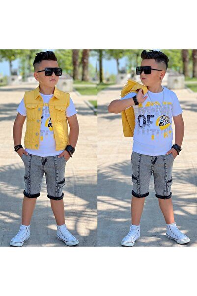 muzur kids Set 3 piese pentru băiat: vestă din denim / tricou / pantaloni din...