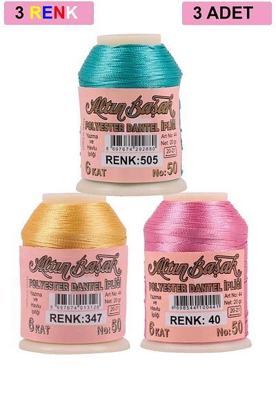 Royaleks 3 Pieces of Gold Spike Needle and Lace Thread 20 Gr - Royaleks - No: 040