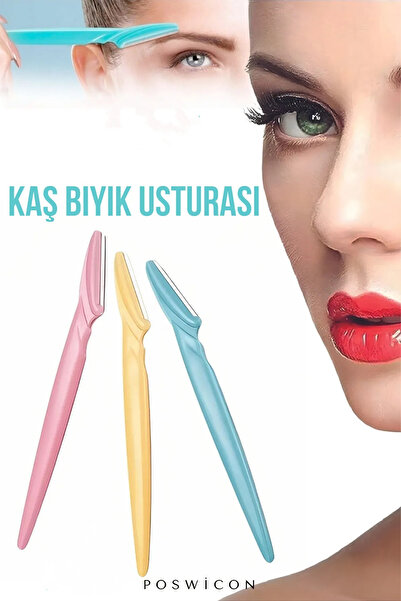 poswicon Kaş Ve Yüz Usturası Kaş Alma Ve Düzenleyici Tek Katlamalık Jilet 1 pakette 3 renk