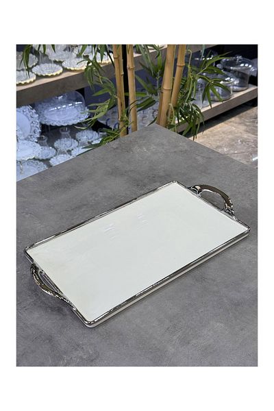Doğudeko Luxury Porcelain Rectangular Tray Silver