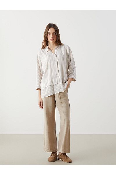 LC Waikiki Lcwaikiki Classic Elastic Waist Textured Wide Leg Women's Pants